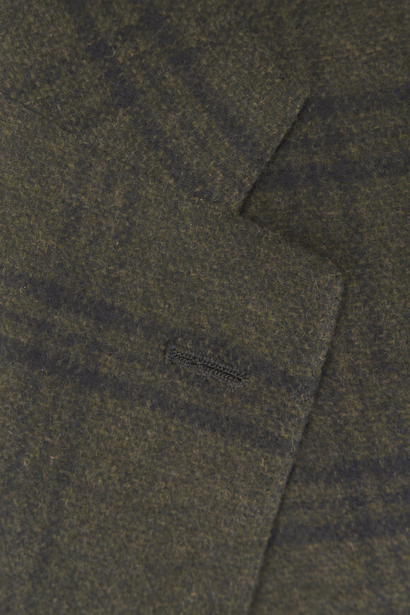 Kiton Olive Plaid Cashmere, Vicuna & Silk Sportcoat - view 3