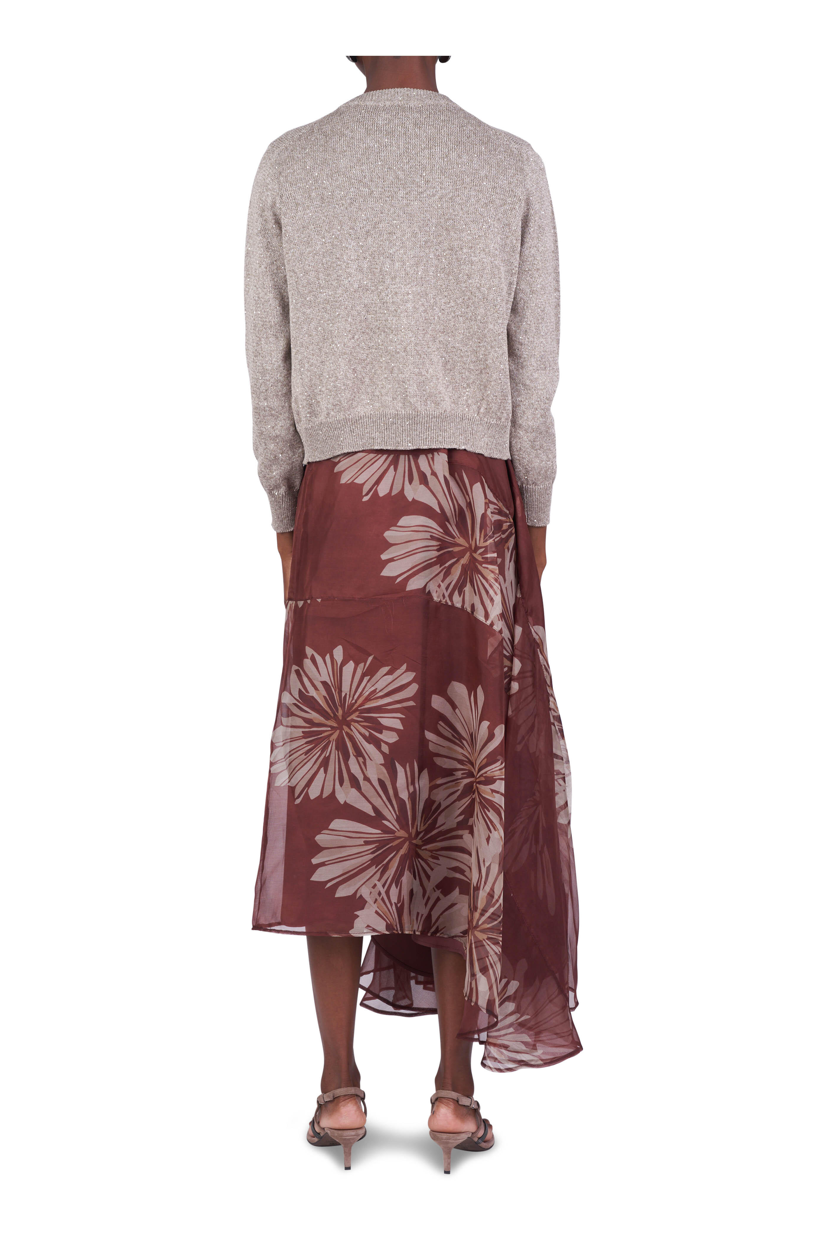 Brunello Cucinelli - Abstract Dhalia Bloom Print Asymmetrical Skirt