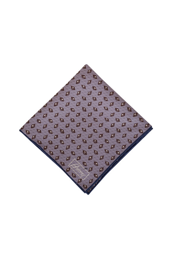 Brioni - Purple Geometric & Dot Reversible Pocket Square