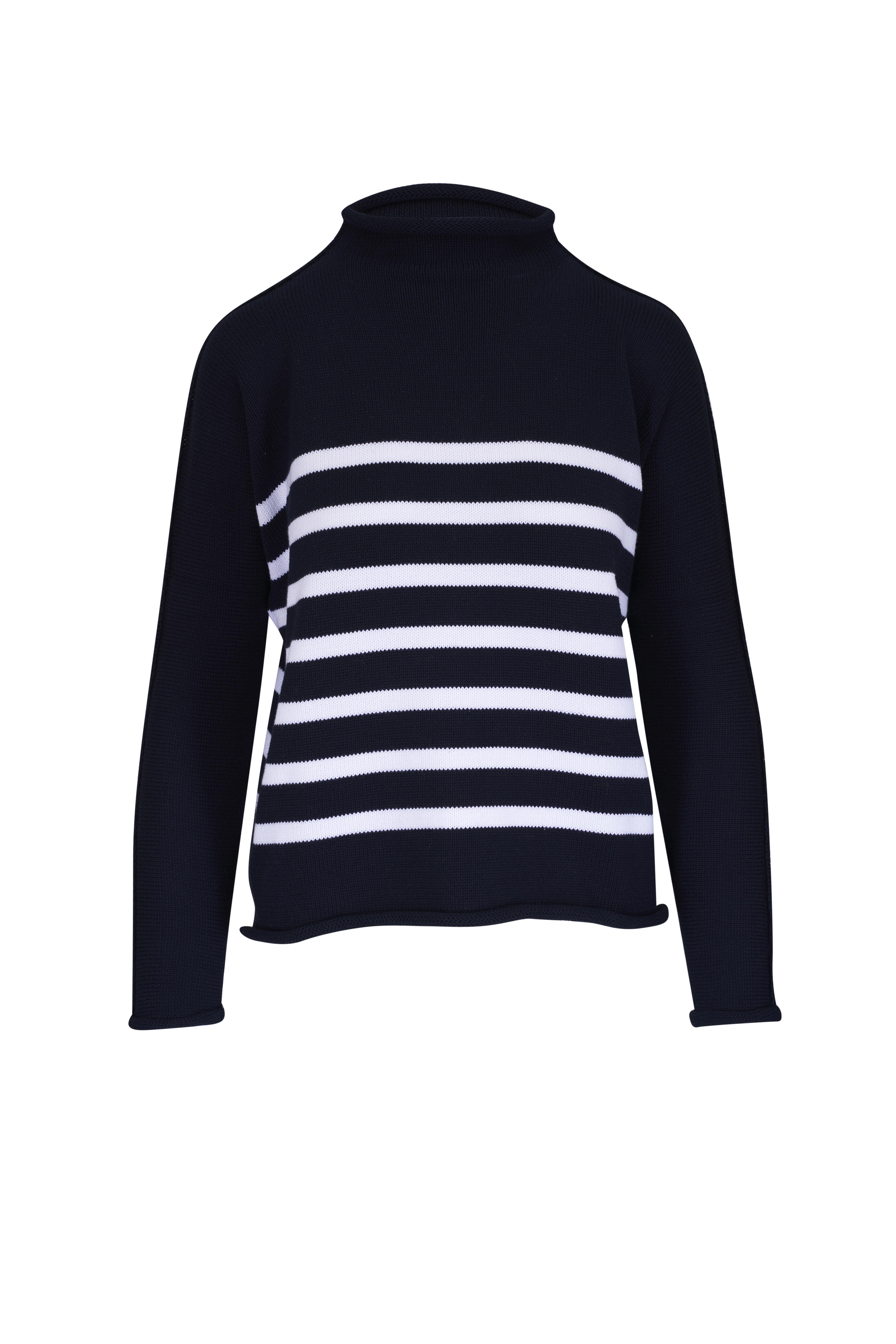 Frank & Eileen - Monterey Navy & White Stripe Funnel Neck Sweater