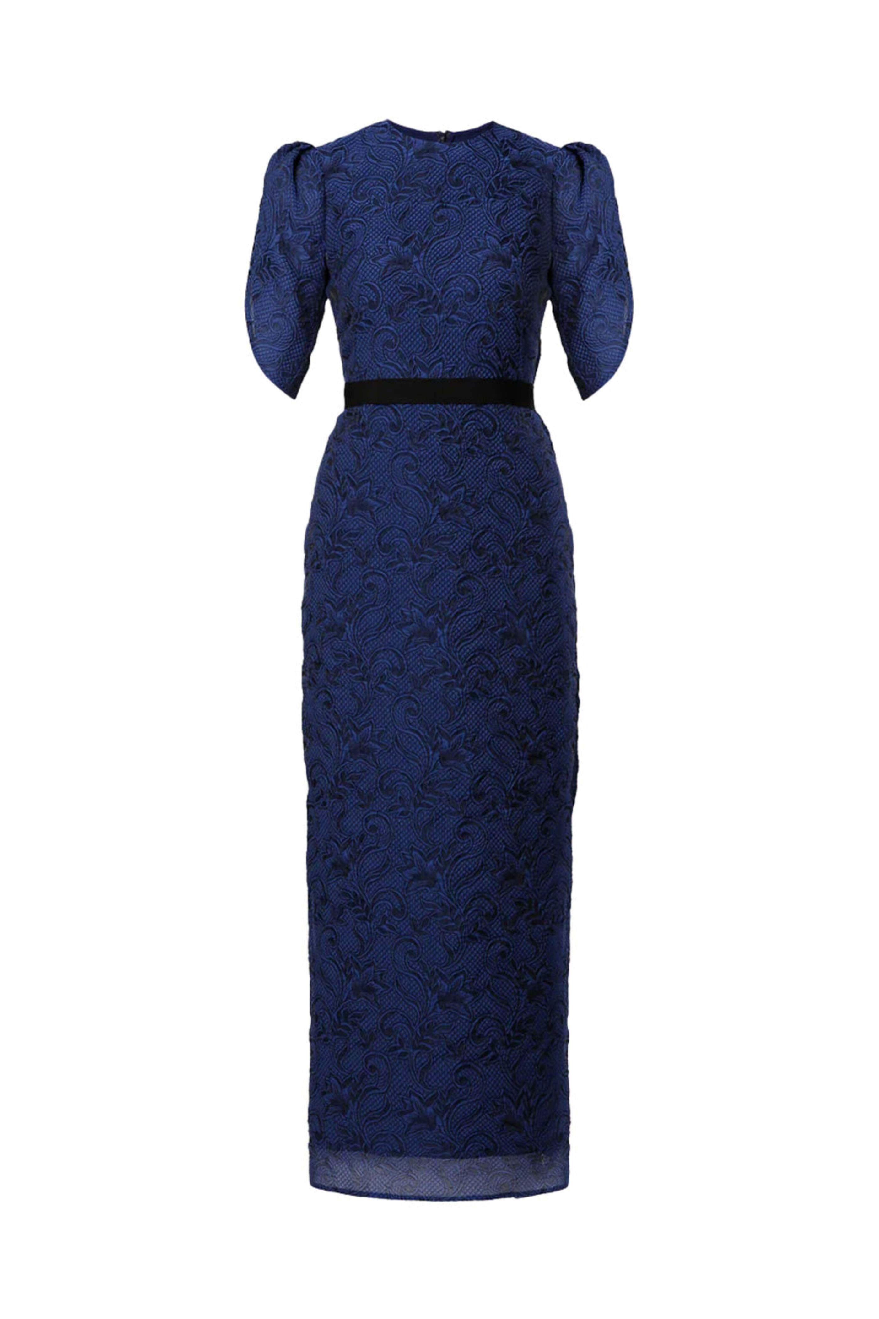 Erdem - Blue Organza Cloquet Belted Midi Dress | Mitchell Stores Erdem - Blue Organza Cloquet Belted Midi Dress | Mitchell Stores