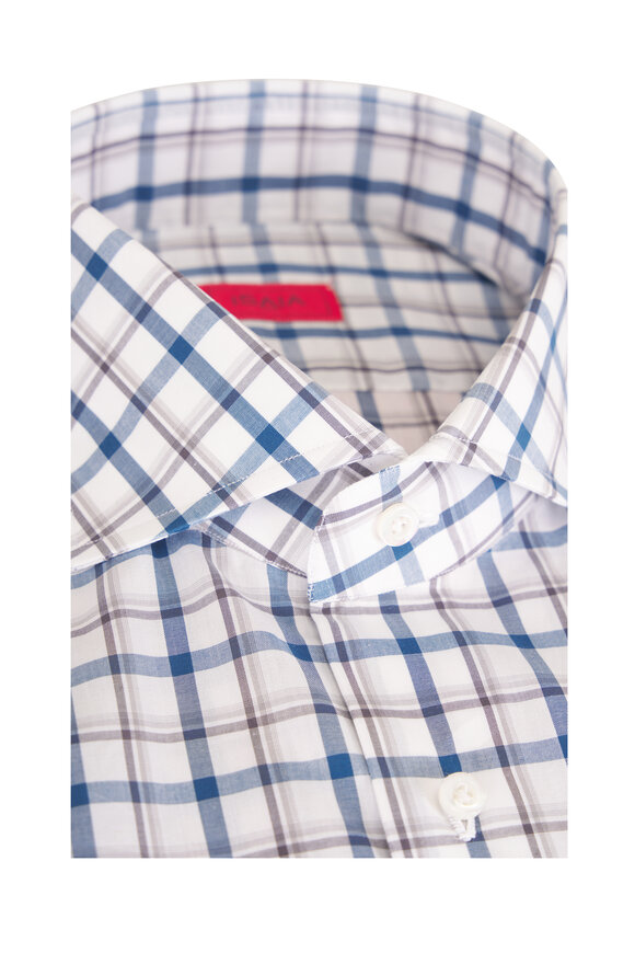 Isaia White & Navy Check Sport Shirt - view 3