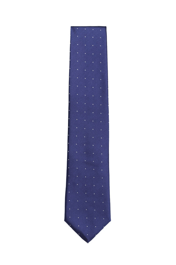Geoff Nicholson Blue & White Polka Dot Silk Necktie