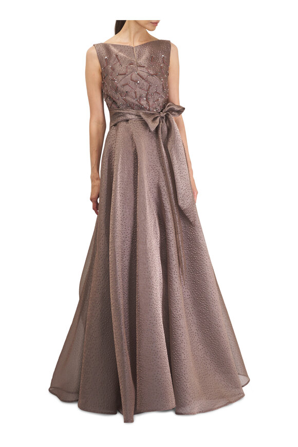 Talbot Runhof Taupe Brown Embroidered Organza Ball Gown - view 2