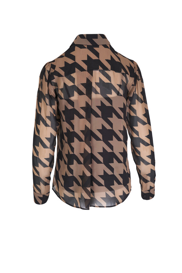 Akris Punto - Black & Caramel Houndstooth Print Blouse