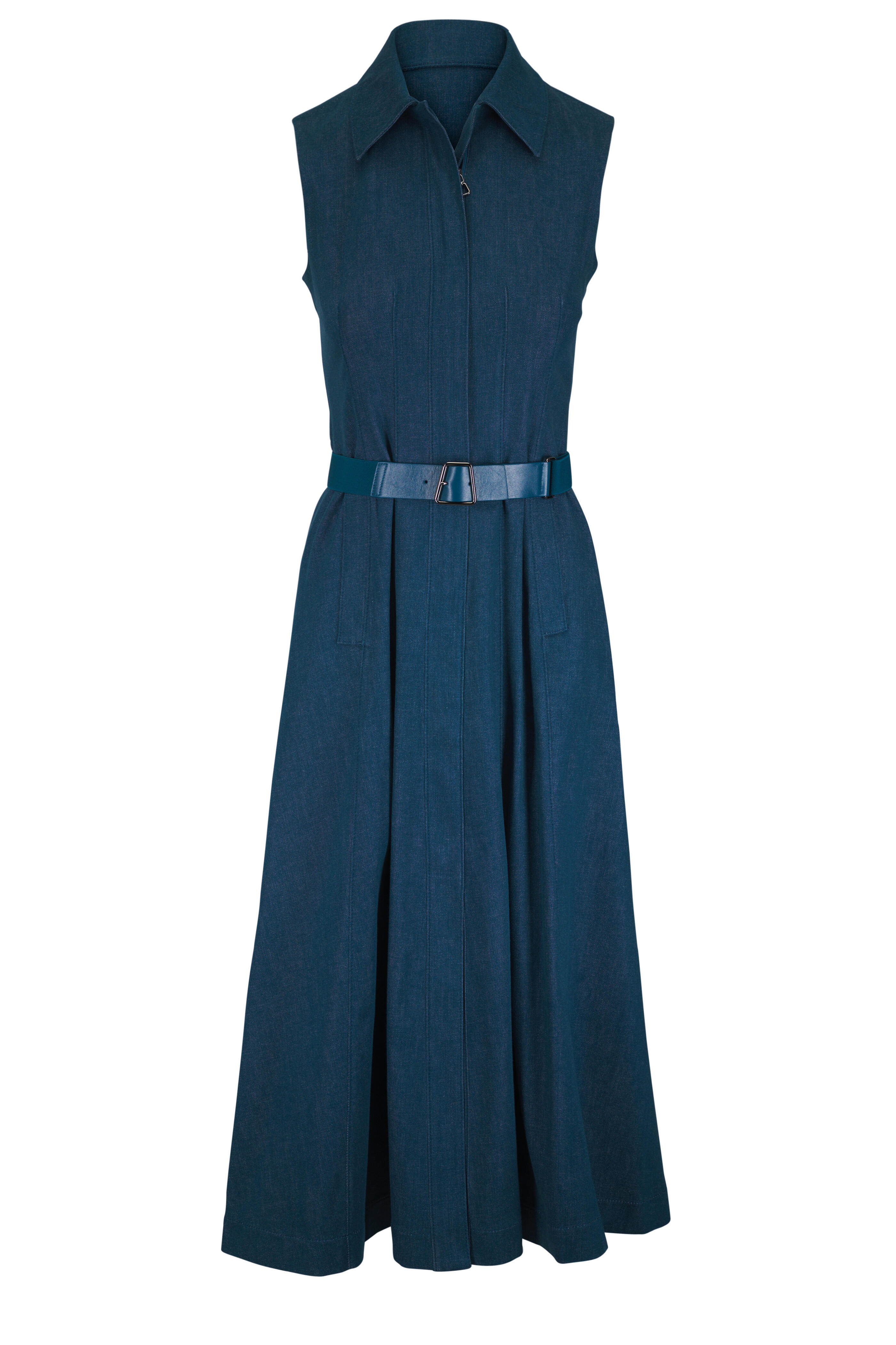 Akris - Dark Teal Sleeveless Belted Midi Dress - view 1