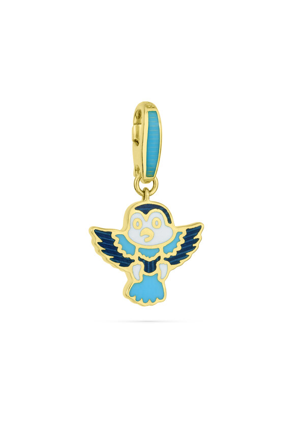 Paul Morelli 18k Yellow Gold Blue & White Enamel Bird Charm