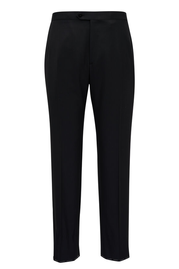 Brioni Black Wool & Satin Stripe Tuxedo Pant 