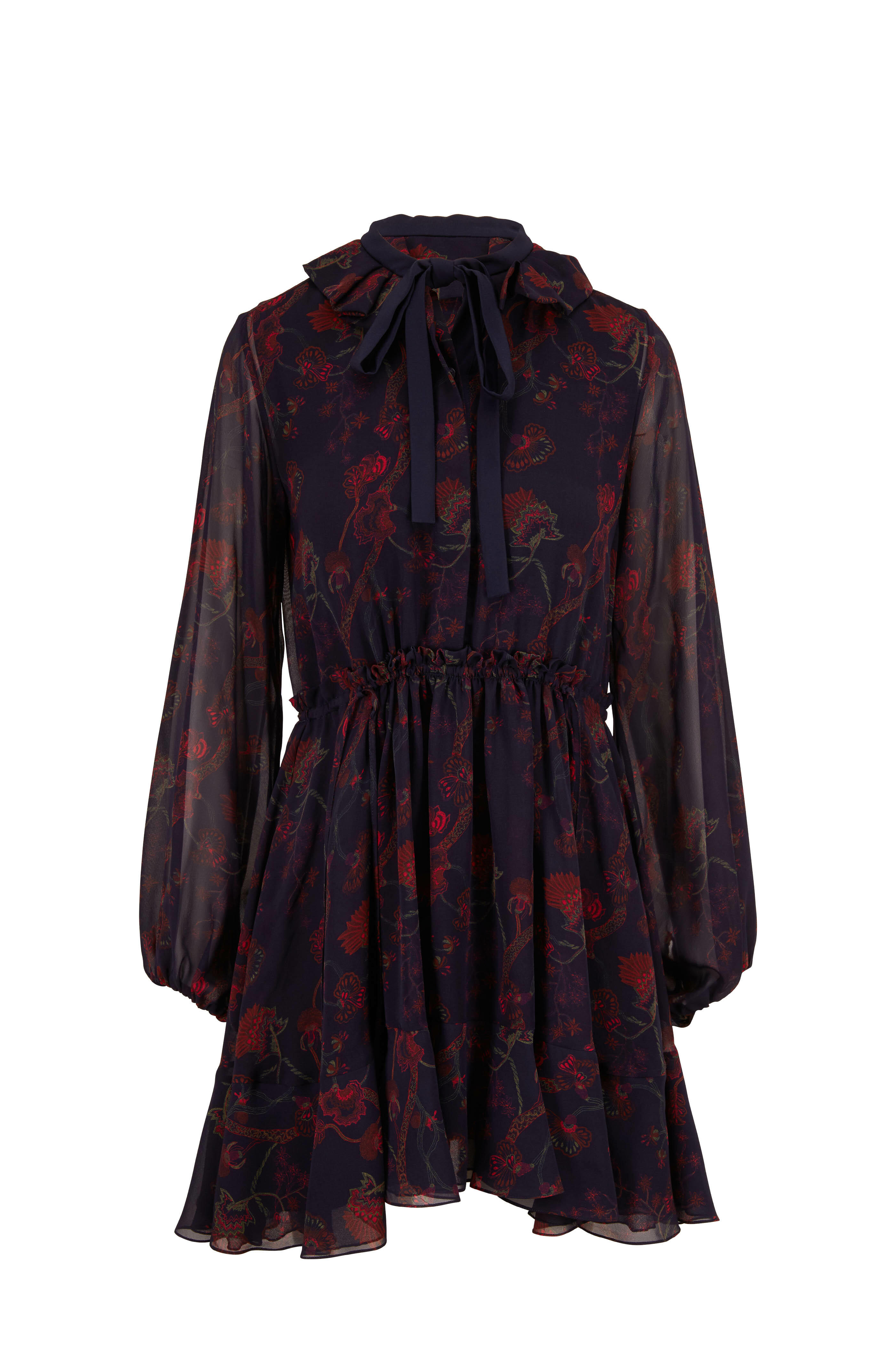 Chloé - Navy Blue Silk Georgette Floral Dress