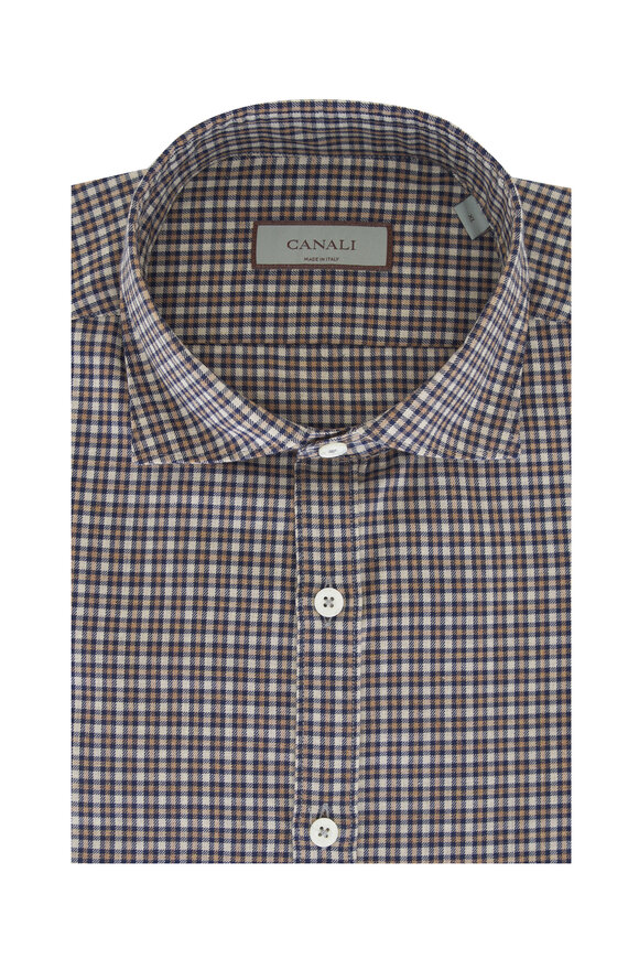 Canali outlet Blue Gingham Linen Sport Shirt - Small