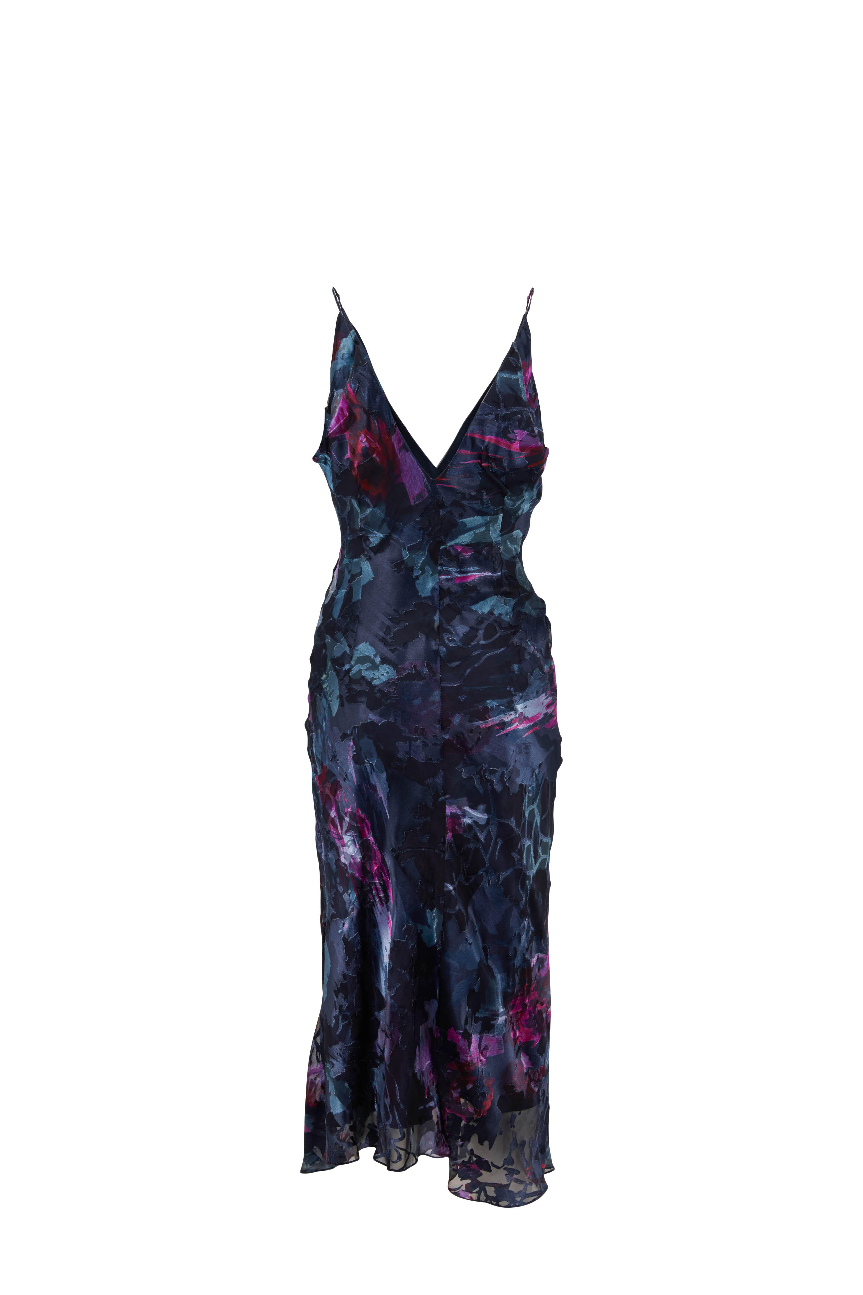 Cushnie - Black Melted Floral Twist V-Neck Midi Dress