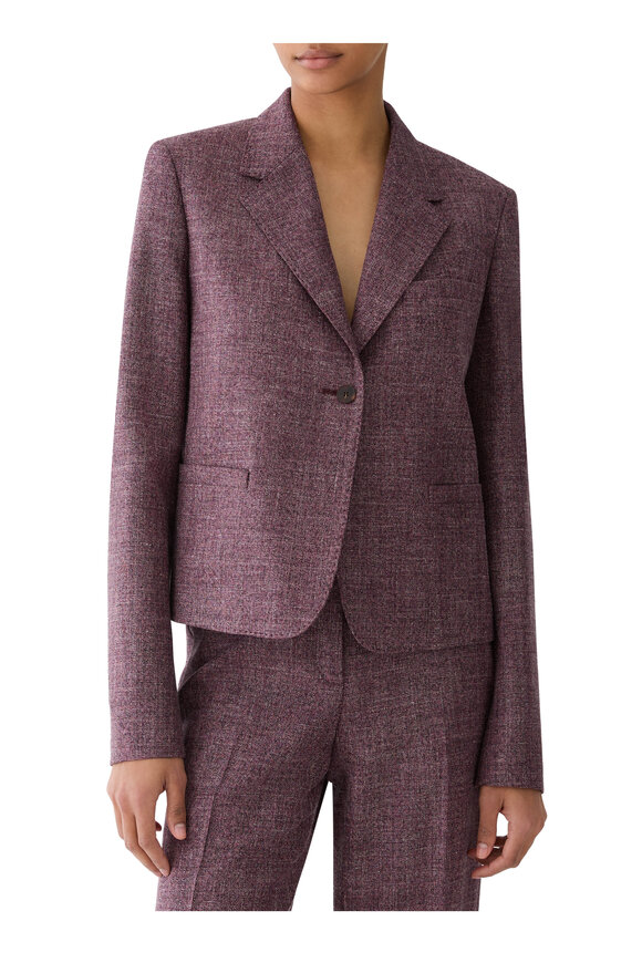 Lafayette 148 New York Mulberry Wool Mouliné Cropped Boyfriend Blazer - view 2