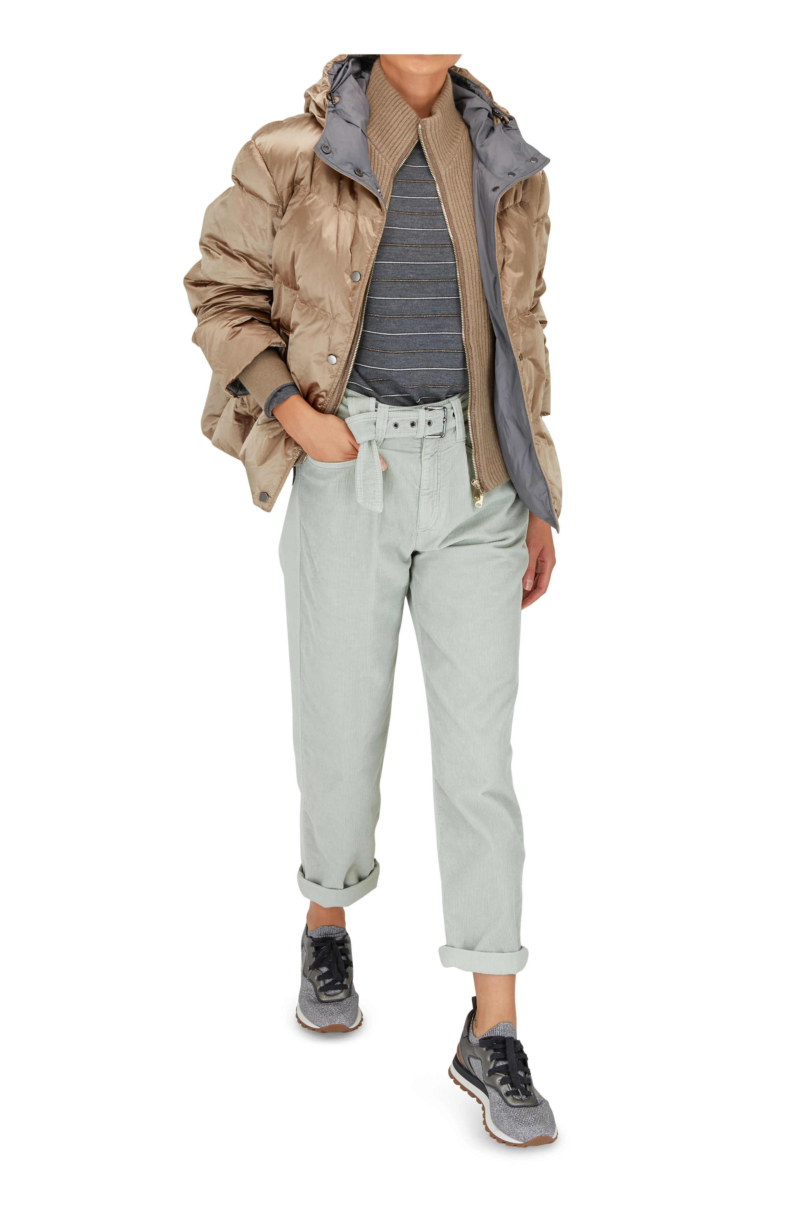 Brunello Cucinelli - Light Gray Metallic Knit & Leather Sneaker
