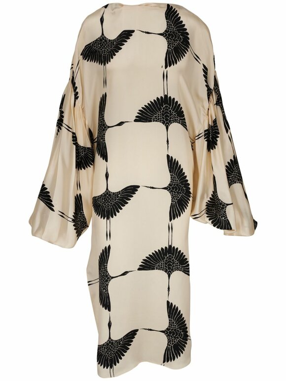 Khaite - Zelma Black & Cream Crane Print Dress 