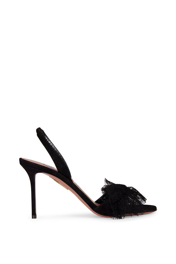 Aquazzura Lover Black Lace & Suede Sandal, 85mm - view 2