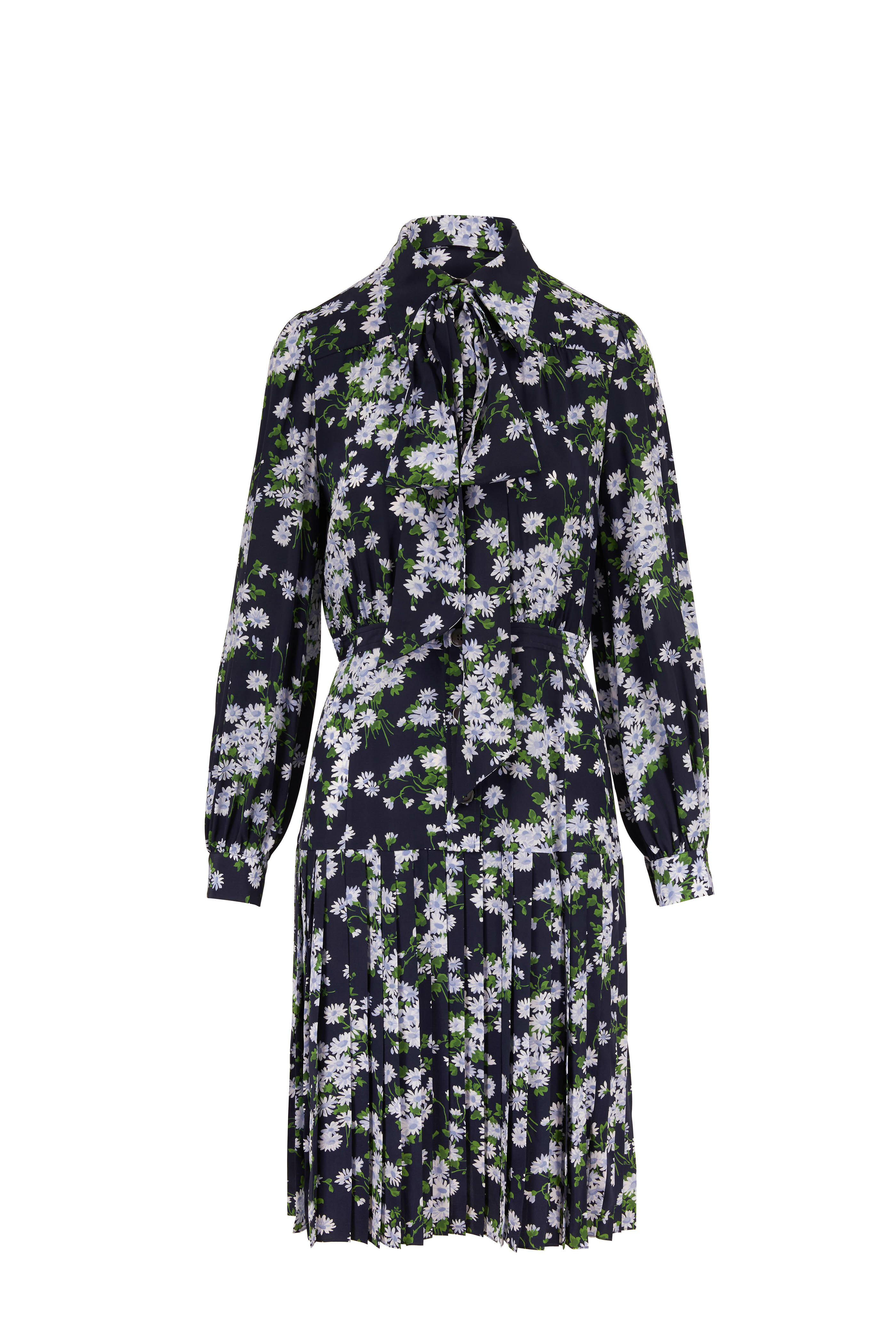 Michael Kors Collection - Midnight Daisy Crepe De Chine Long Sleeve Dress