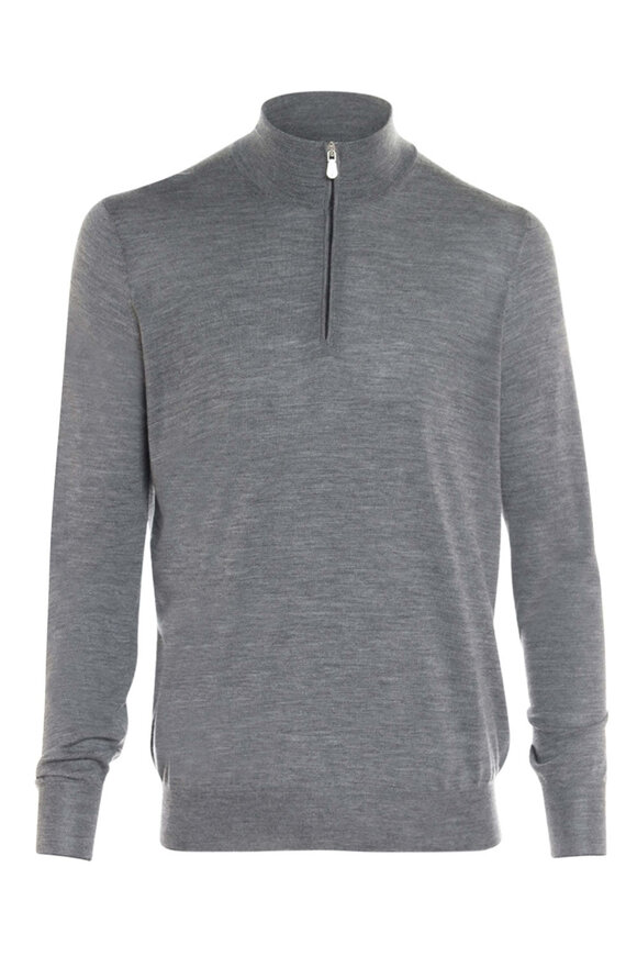 Brunello Cucinelli - Gray Ribbed Cashmere Front Zip Sweater