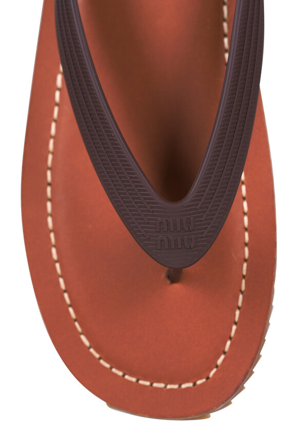 Miu Miu Brown Leather Flip Flop - view 5