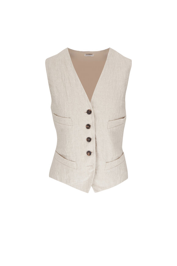 Brunello Cucinelli - Beige Linen Vest | Mitchell Stores