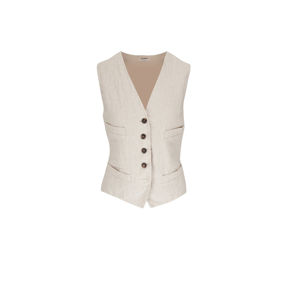 ベスト・ジレ BRUNELLO CUCINELLI Women Outer MH5047920 7958 Beige Brunello Cucinelli - Beige Linen Vest | Mitchell Stores