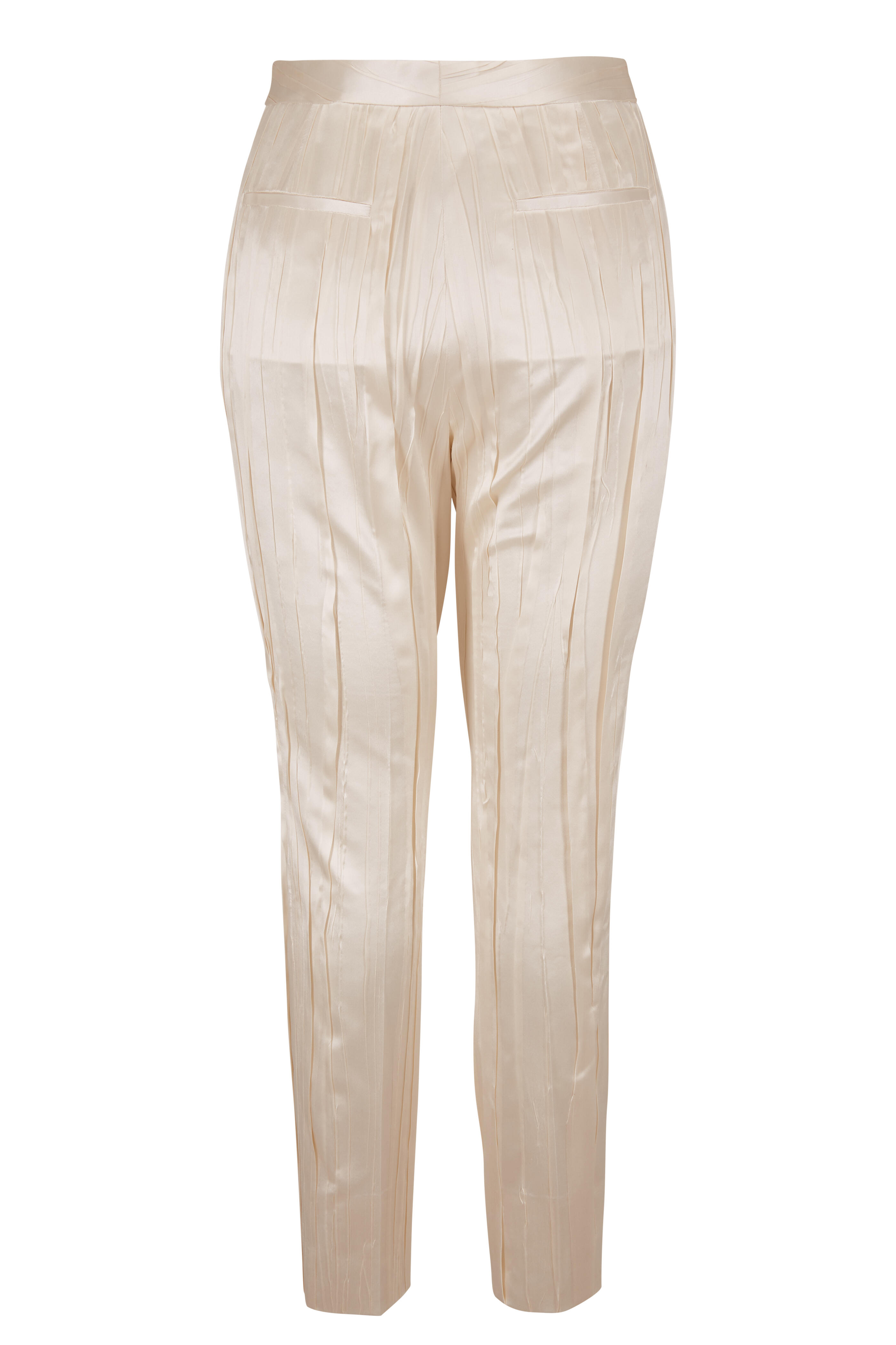 Saint Laurent - White Stretch Silk Plissé Straight Leg Pant Saint Laurent - White Stretch Silk Plissé Straight Leg Pant