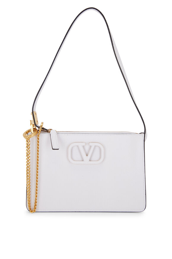Valentino Garavani - V-Sling White Grained Leather Small Pouch Bag