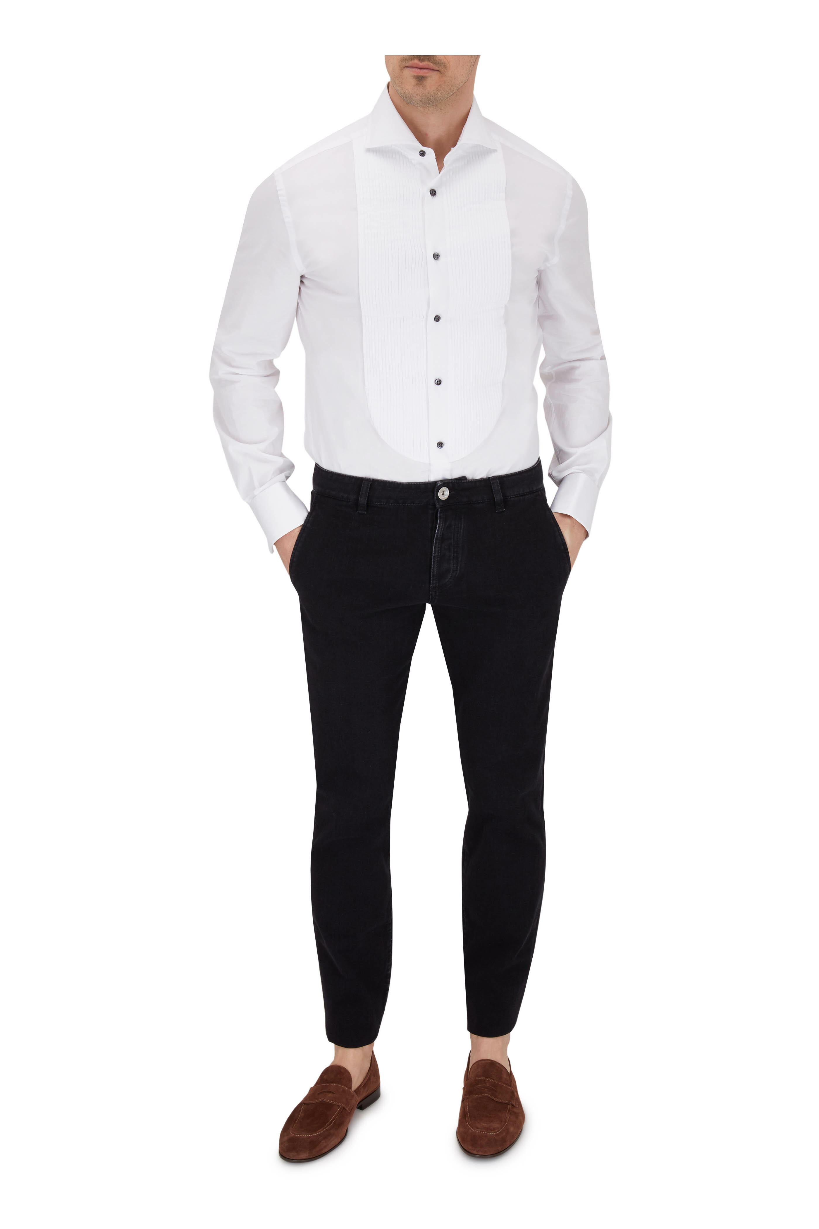 Brunello Cucinelli - White Pleated Slim Fit Tuxedo Shirt