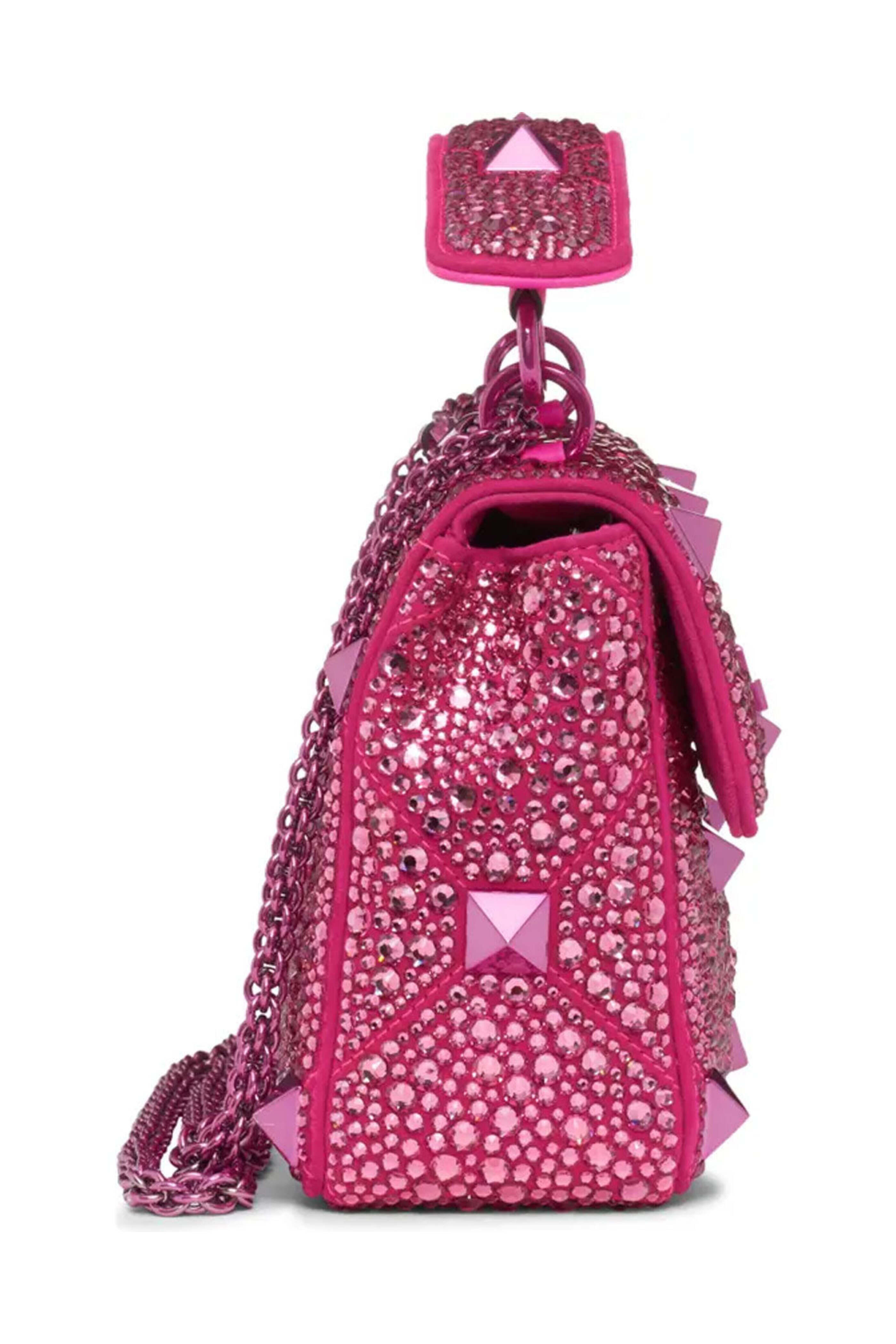 Valentino Garavani - Medium Roman Stud Rhinestone Bag in Rose Pink