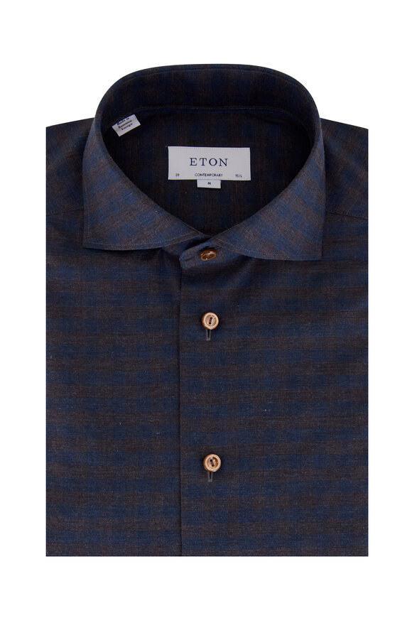 Eton - Navy Check Fine Twill Dress Shirt 