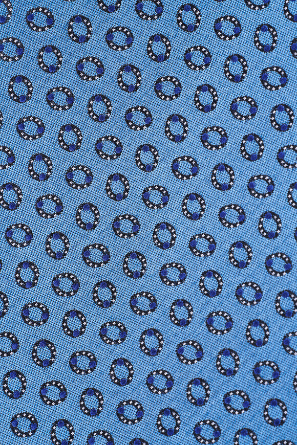 Zegna Light Blue Geometric Medallion Print Silk Necktie - view 2