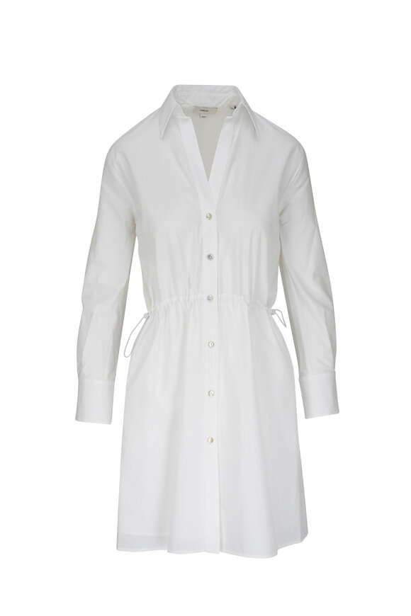 Vince White Ruched Drawcord Shirtdress 