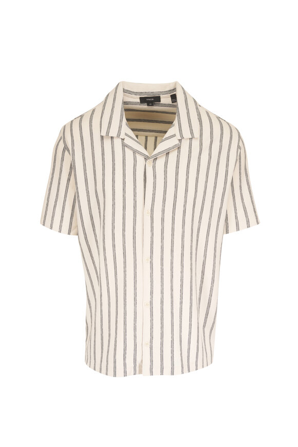 Vince Smock White Combo Stripe Cotton Terry Cabana Shirt - view 1