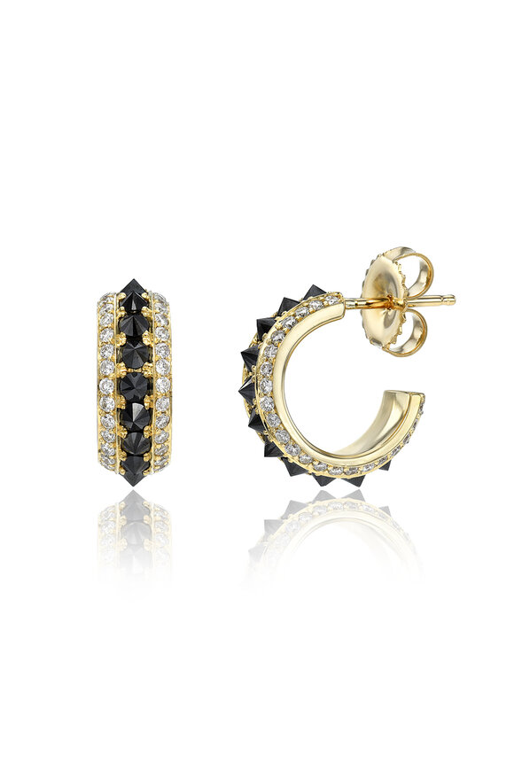 Dru Black & White Diamond Baby Spiked Hoops - view 1