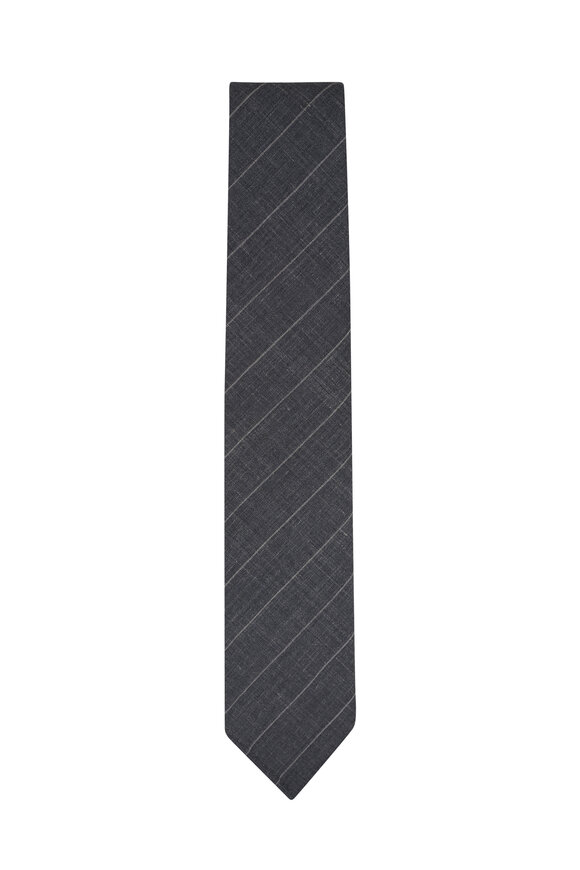 Paolo Albizzati Gray Wool, Silk & Linen Striped Necktie 