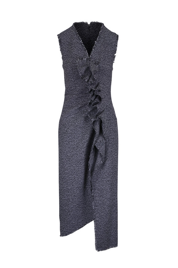 Michael Kors Collection Black & Ivory Frayed Crosshatch Tweed Sheath Dress - view 1