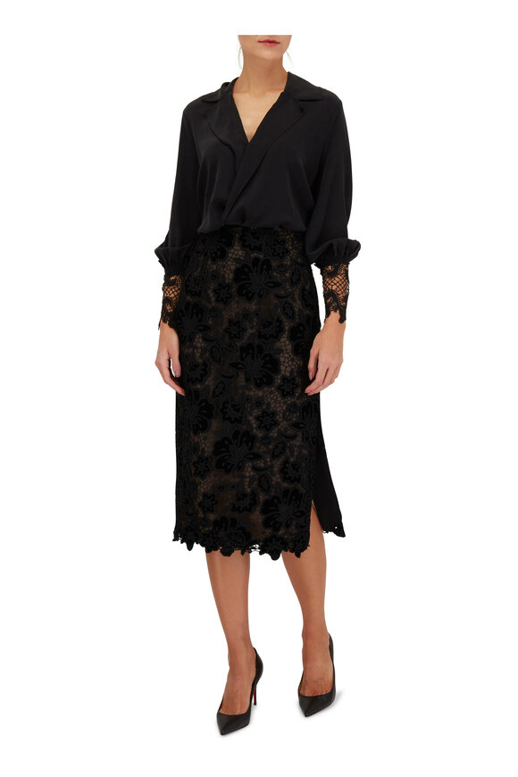 Carolina Herrera - Black Lace Midi Pencil Skirt 