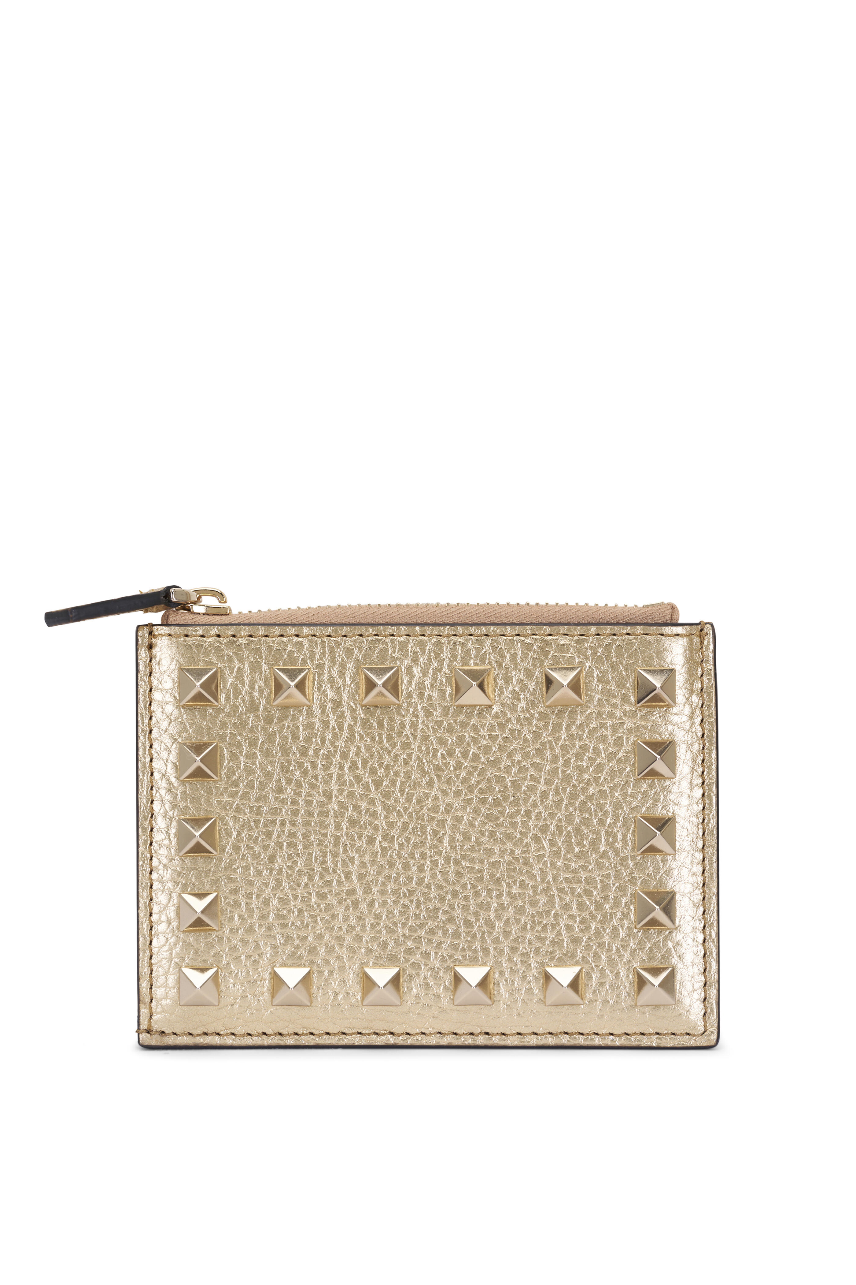Valentino Garavani - Gold Mekong Rockstud Leather Zip Card Case