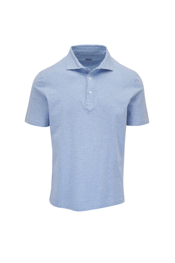 Fedeli Light Blue Jersey Mélange Cotton Polo