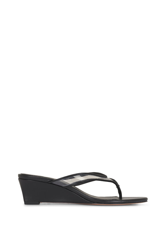 Veronica Beard Clea Clear & Black Leather Wedge Sandal, 50mm - view 3