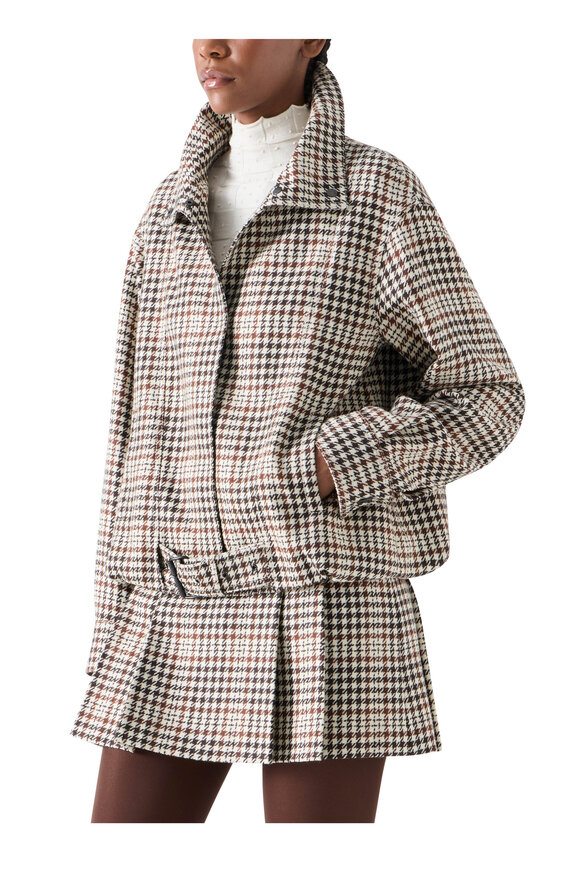 Akris Punto Winter White Houndstooth Tweed Wool Blouson Jacket - view 4