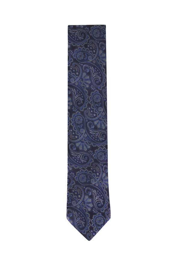 Eton Navy Paisley Woven Silk Necktie - view 1