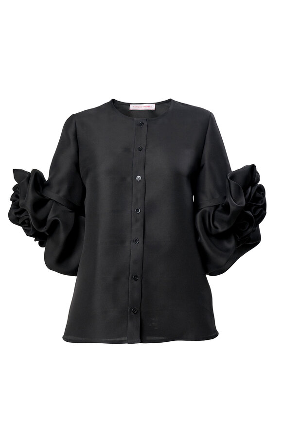 Carolina Herrera Gazar Black Three Quarter Sleeve Rosette Blouse - view 1