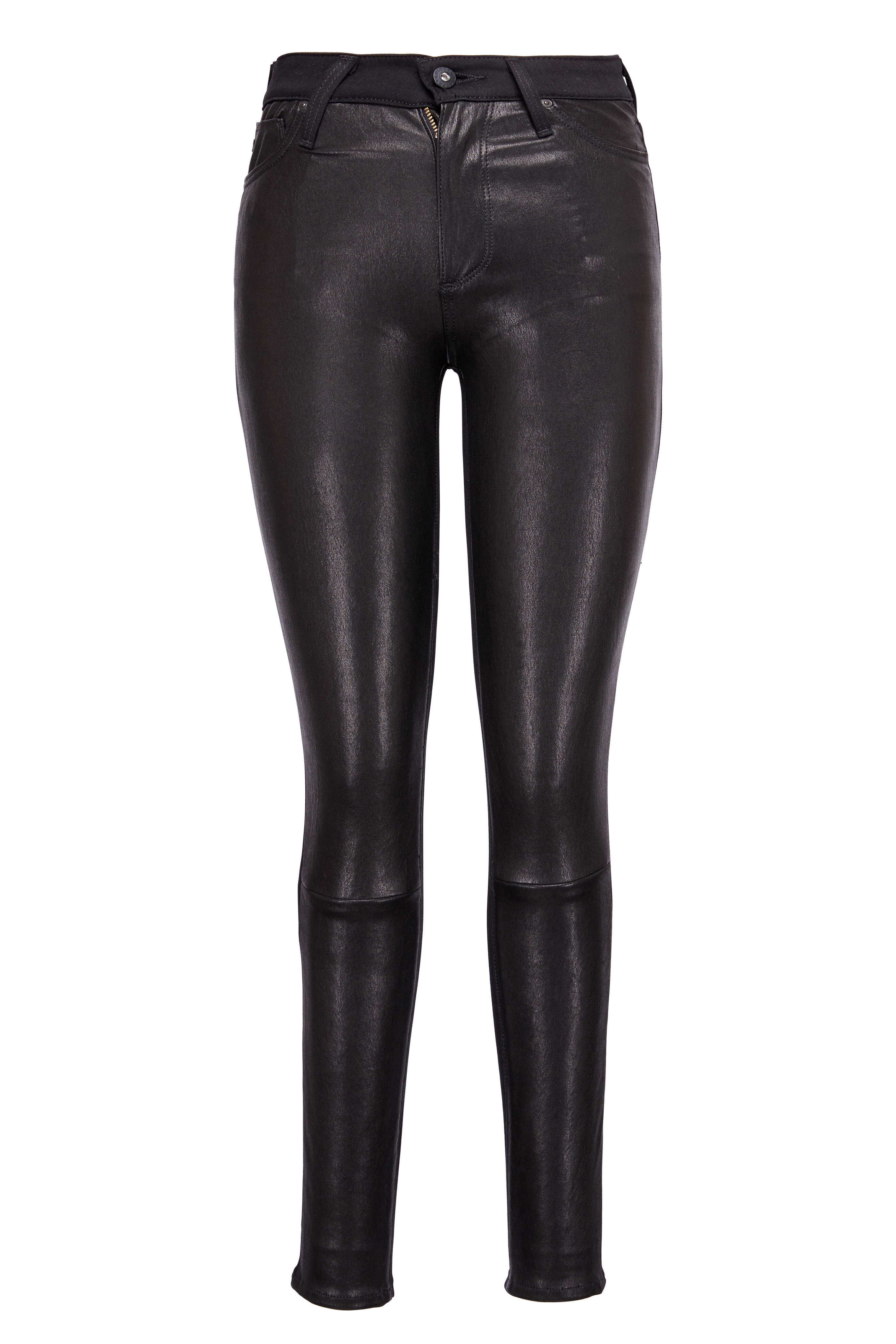 AG - Farrah Black High-Rise Leather Front Pant