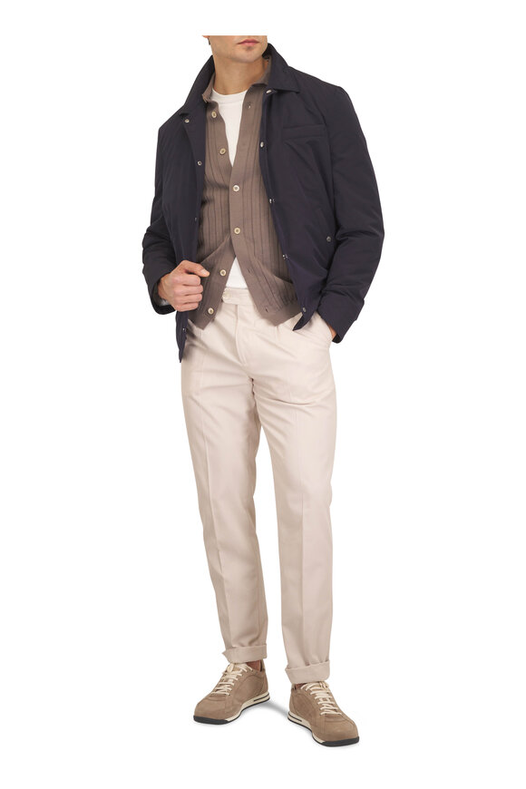 Brunello Cucinelli Navy Nylon Snap Front Jacket - view 2