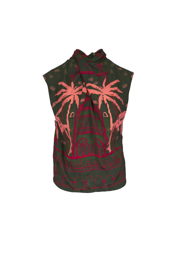 Johanna Ortiz Mystic Shore Green Printed Jacquard Top