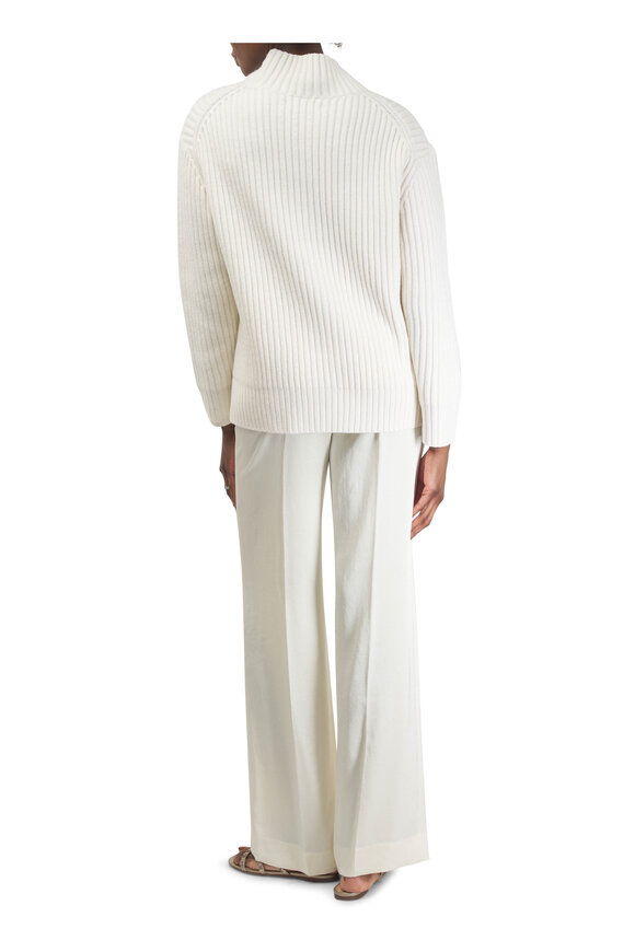 Lela Rose - Winter White Satin Side Zip Wide Leg Pant