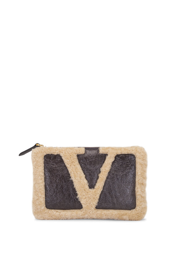 Valentino Garavani Viva Superstar Dark Beige Shearling Pouch