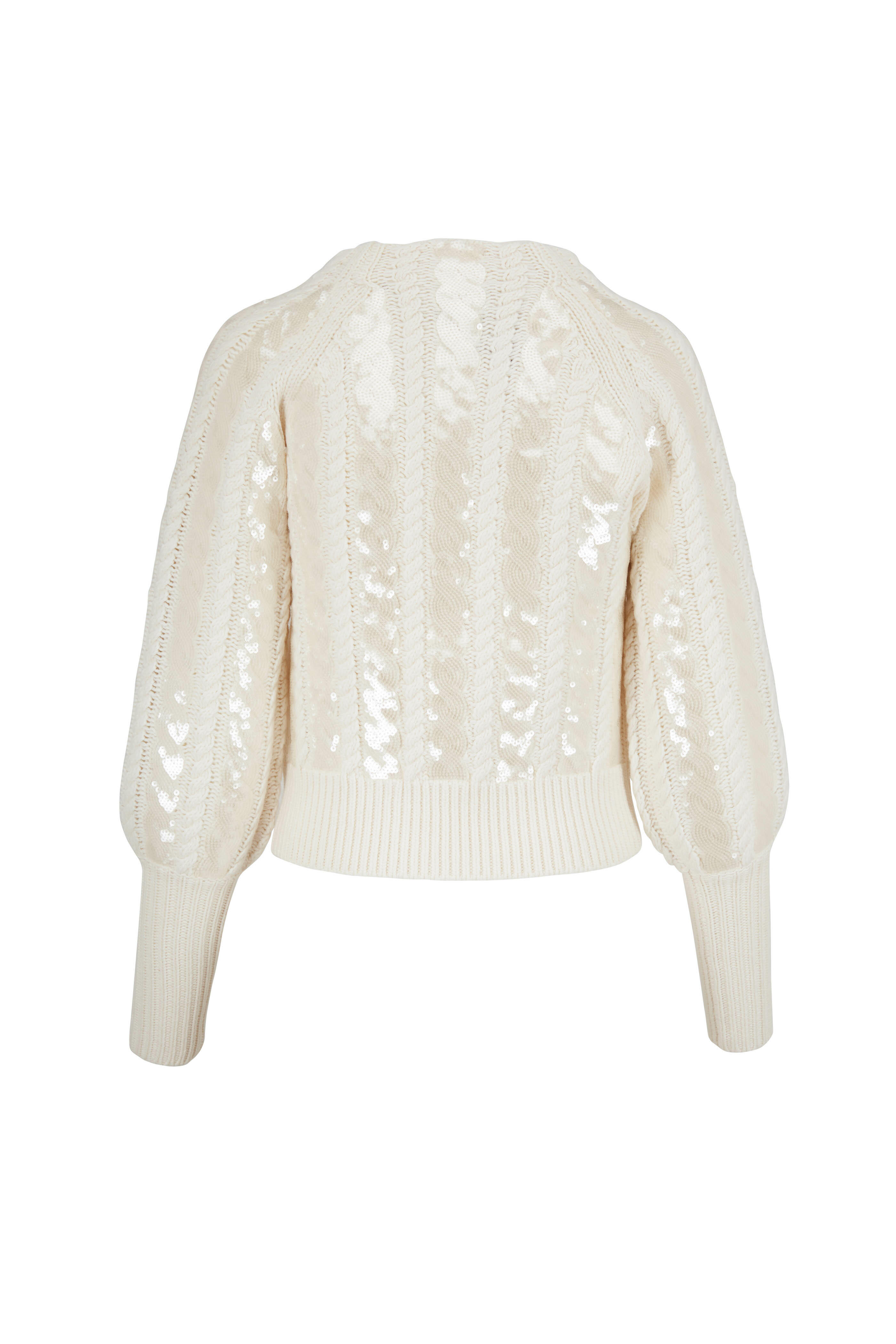 Veronica Beard - Yola Ivory Sequined Pullover Sweater
