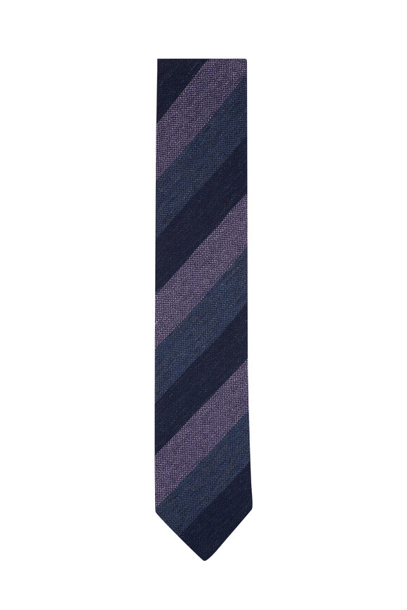 Eton - Purple Striped Silk & Linen Necktie