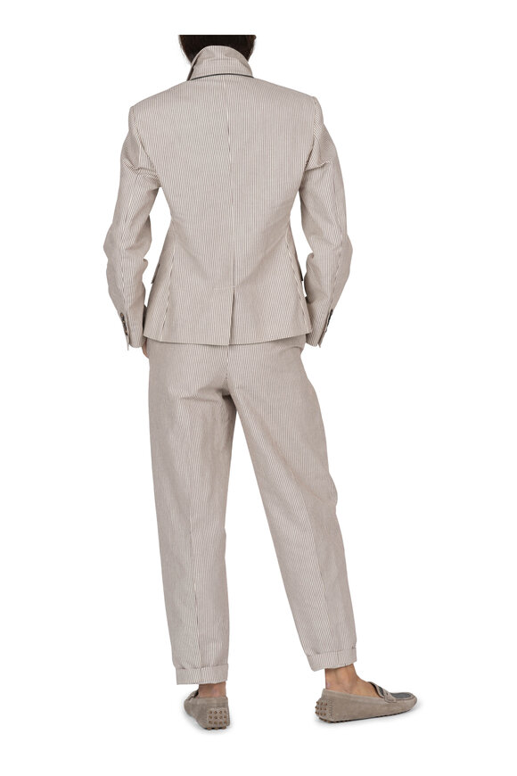 Brunello Cucinelli - Brown & White Asymmetrical Pinstripe Jacket